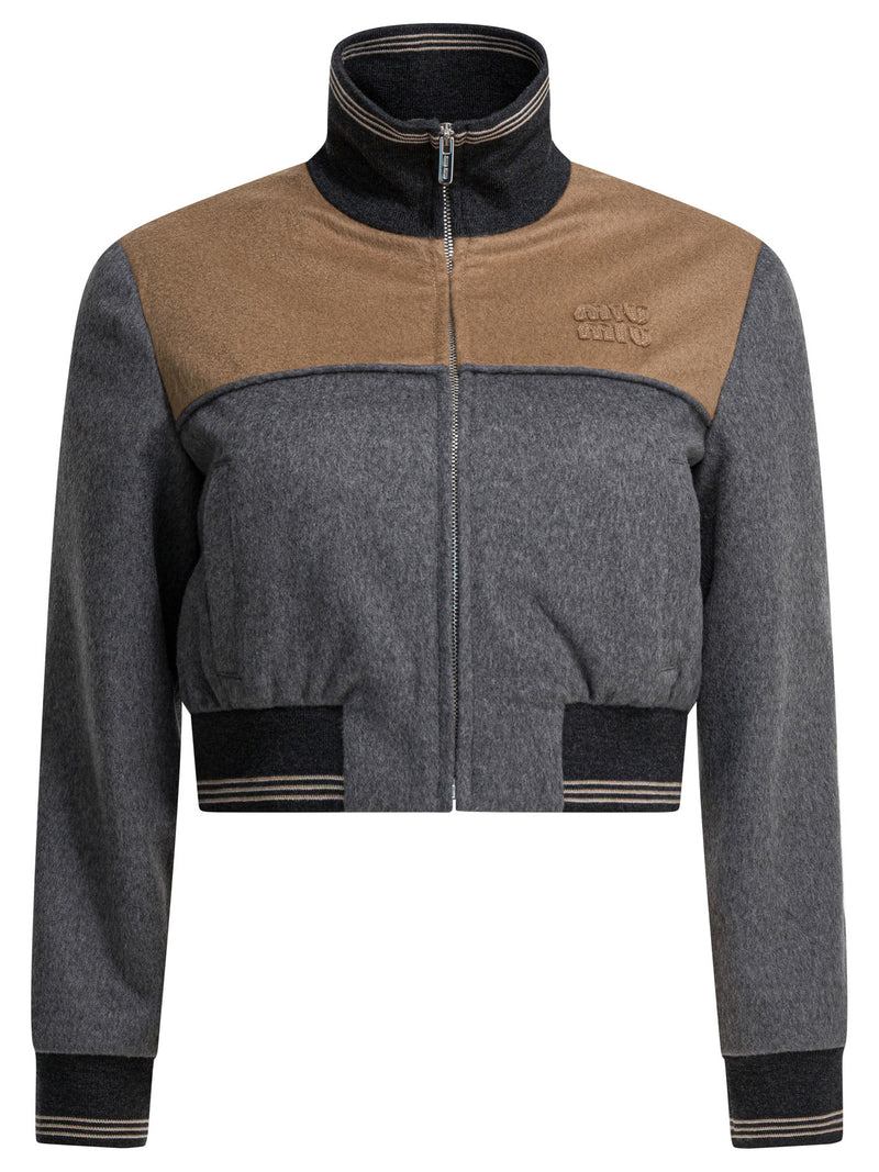 Miu Miu Chaqueta bomber de lana y cachemir gris de Miu Miu para mujer - World Class Fashion