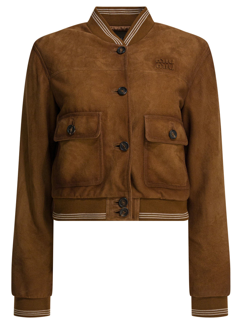 Miu Miu Miu Miu Chaqueta Bomber de Ante Marrón para Mujer - World Class Fashion