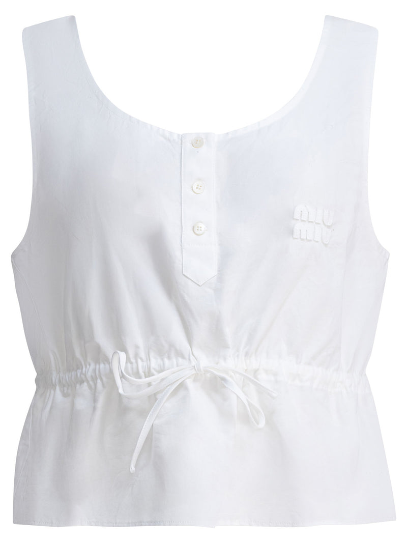 Miu Miu Miu Miu Cotton and Linen Tank Top White - World Class Fashion