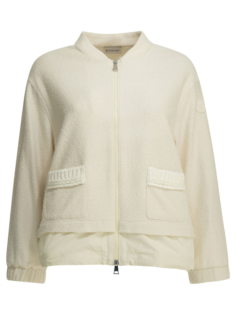 Moncler Moncler Cotton Bouclé Bomber Jacket White - World Class Fashion