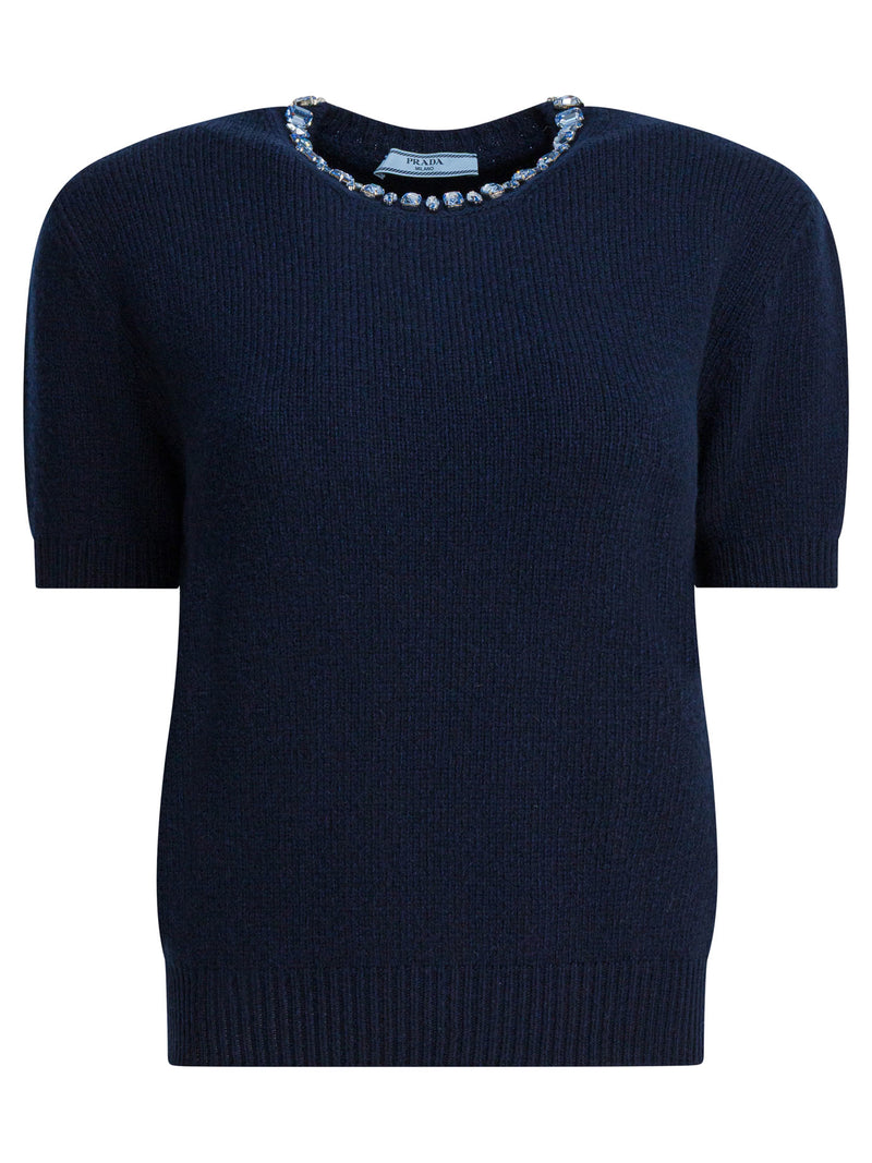 Prada Jersey de cuello redondo Prada de lana y cachemir azul - World Class Fashion