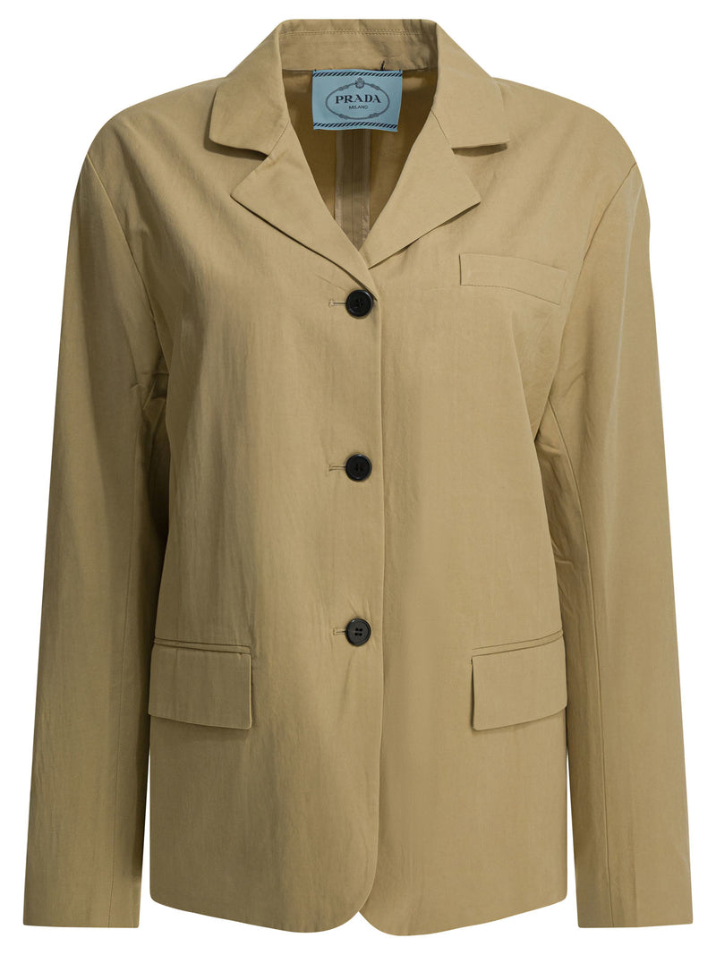 Prada Blazer de algodón de botonadura sencilla Prada beige para mujer - World Class Fashion