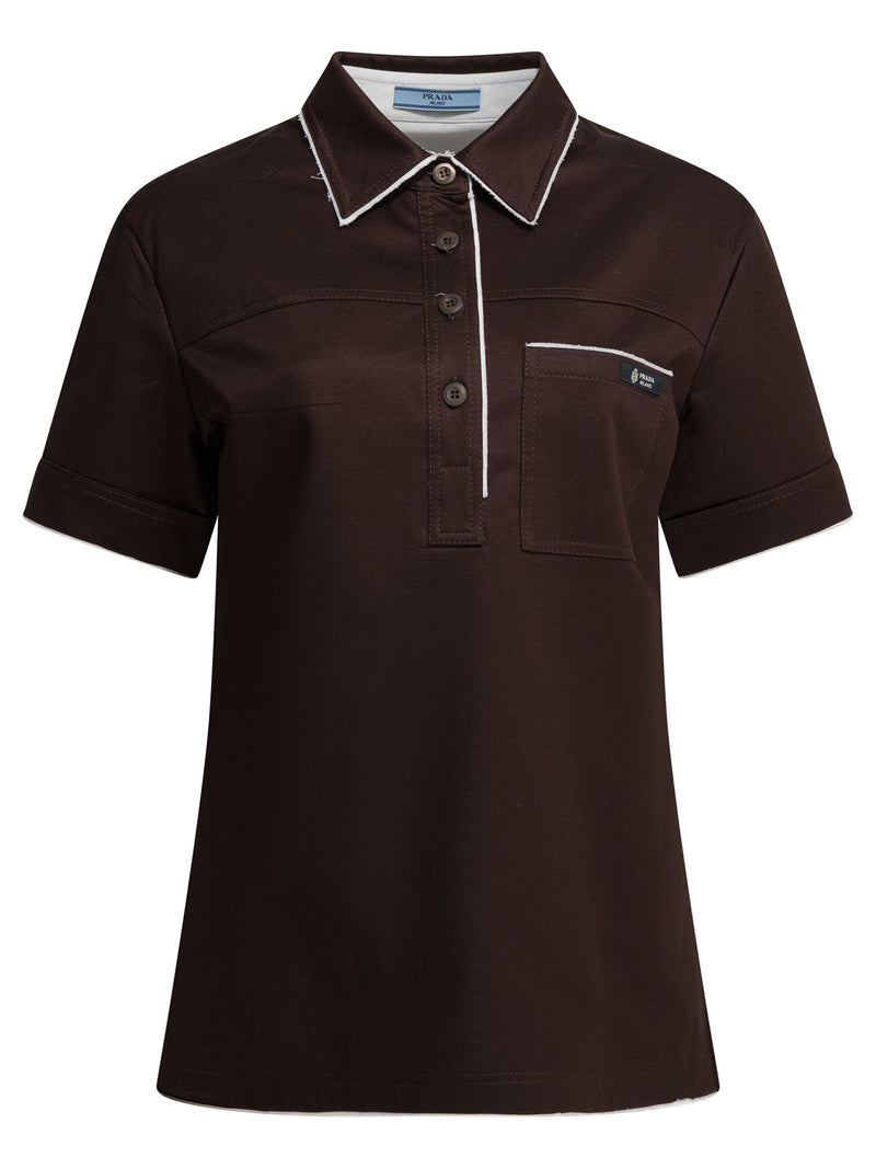 Prada Polo Prada de hilo Lisle para mujer, color marrón - World Class Fashion