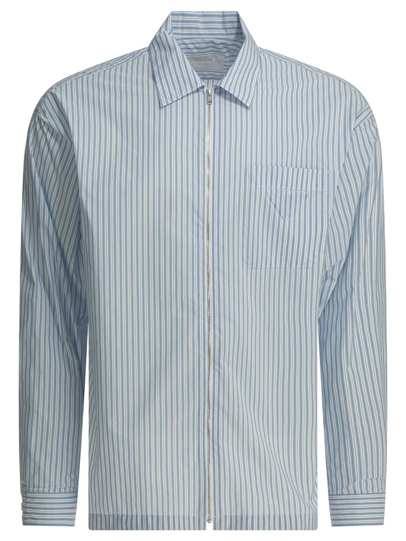 Prada Prada Striped Shirt with Zipper Light Blue - World Class Fashion