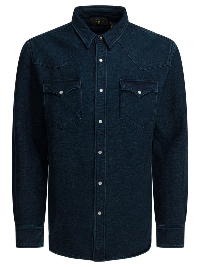 Rrl By Ralph Lauren Rrl By Ralph Lauren Indigo Suede Western Shirt - World Class Fashion