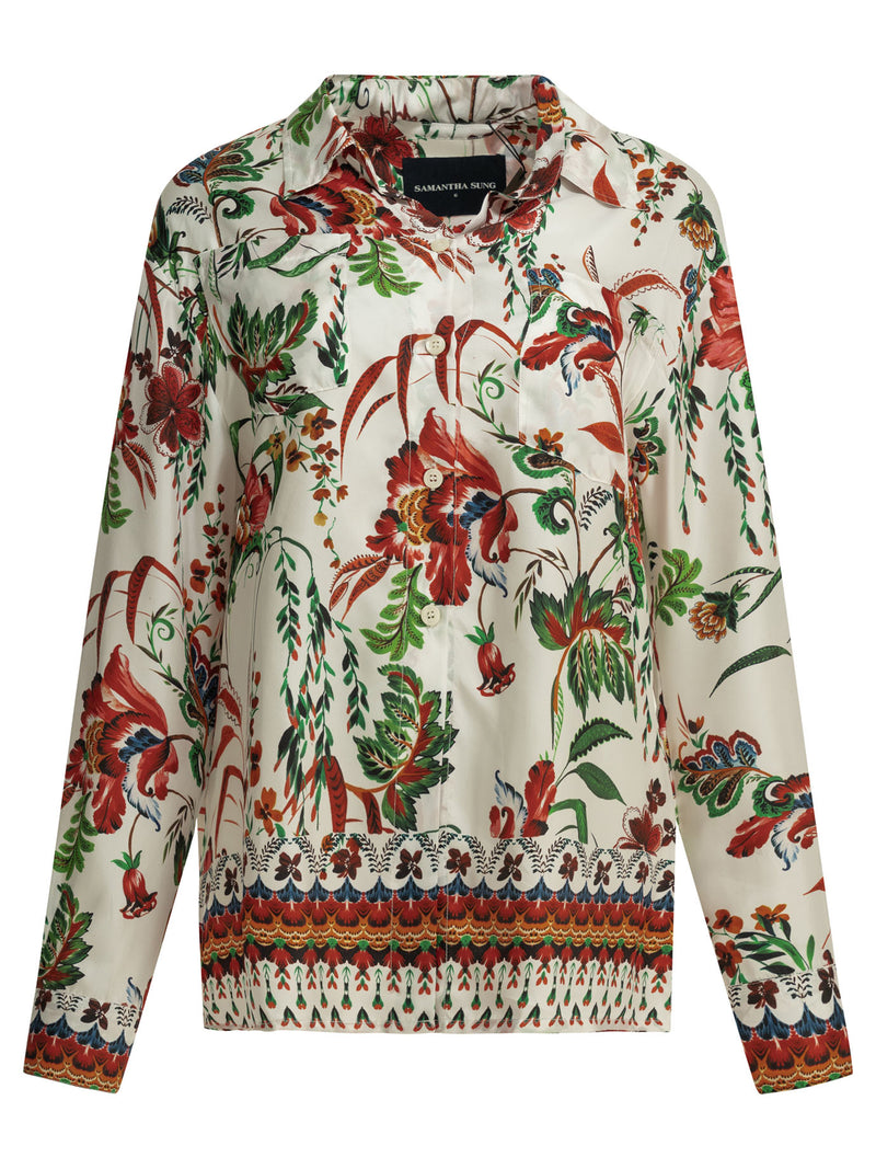Samantha Sung Samantha Sung Camicia Pajama Asian Botanic White - World Class Fashion