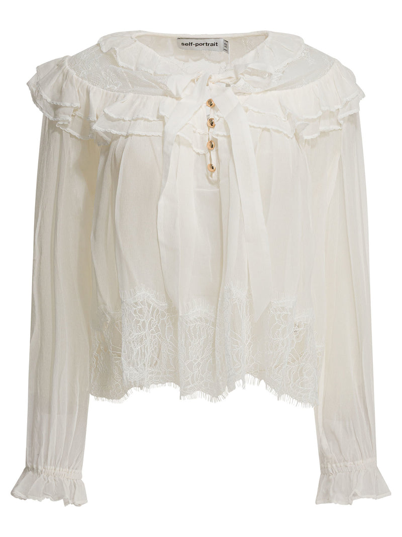 Self-Portrait Self-Portrait Georgette Lace Blouse White Women - World Class Fashion