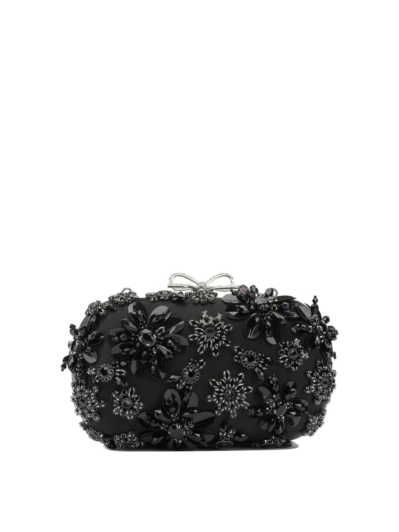 Self-Portrait Bolso de mano Self-Portrait de satén negro con cristales - World Class Fashion