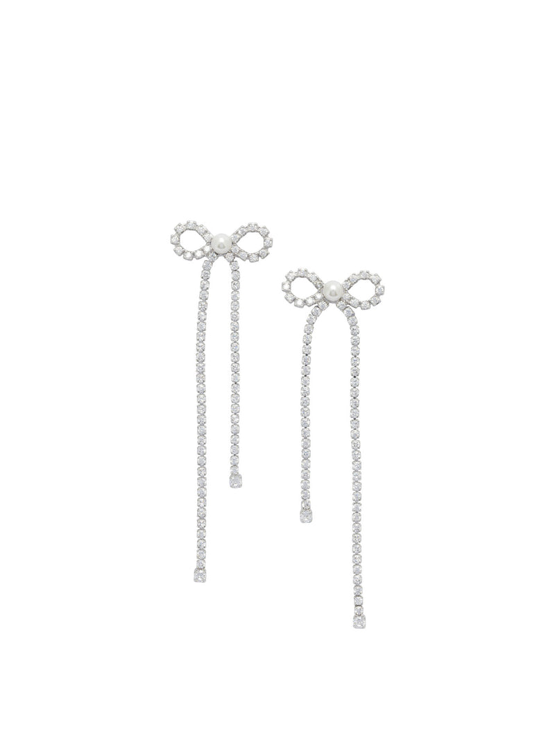 Self-Portrait Self-Portrait Bow Earrings With Crystals Silver - World Class Fashion