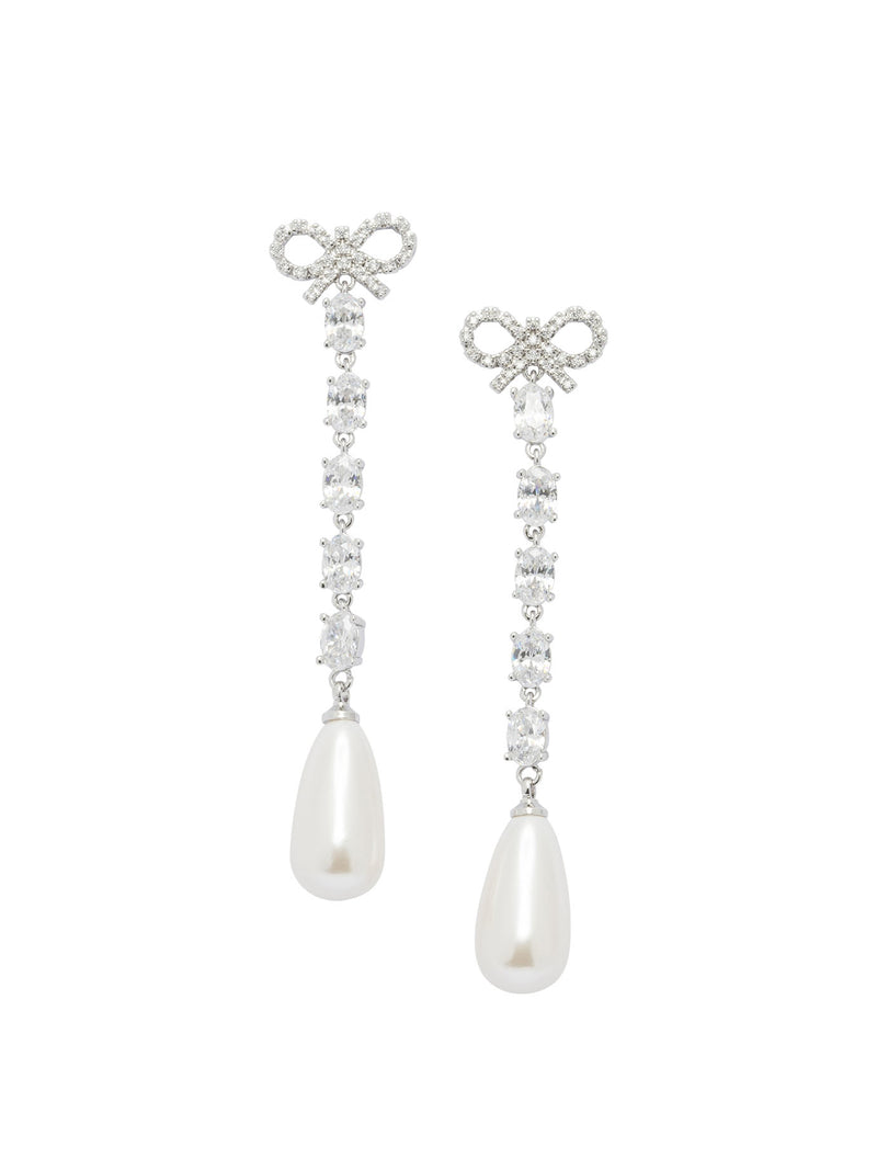 Self-Portrait Self-Portrait Bow And Pearl Earrings Silver - World Class Fashion