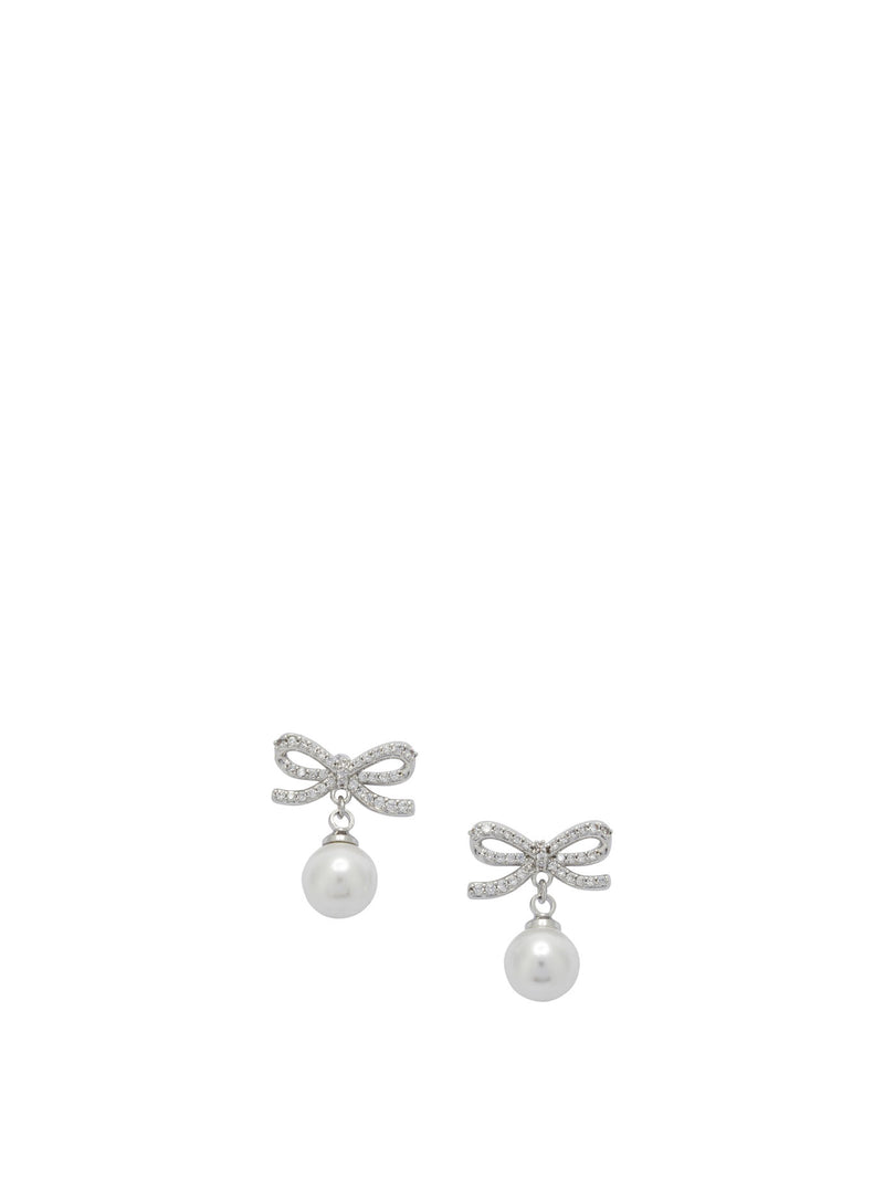 Self-Portrait Self-Portrait Silver Earrings with Bow and Pearls - World Class Fashion