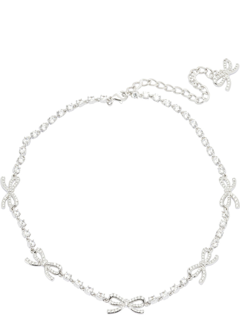 Self-Portrait Self-Portrait Necklace with Bows and Crystals Silver - World Class Fashion