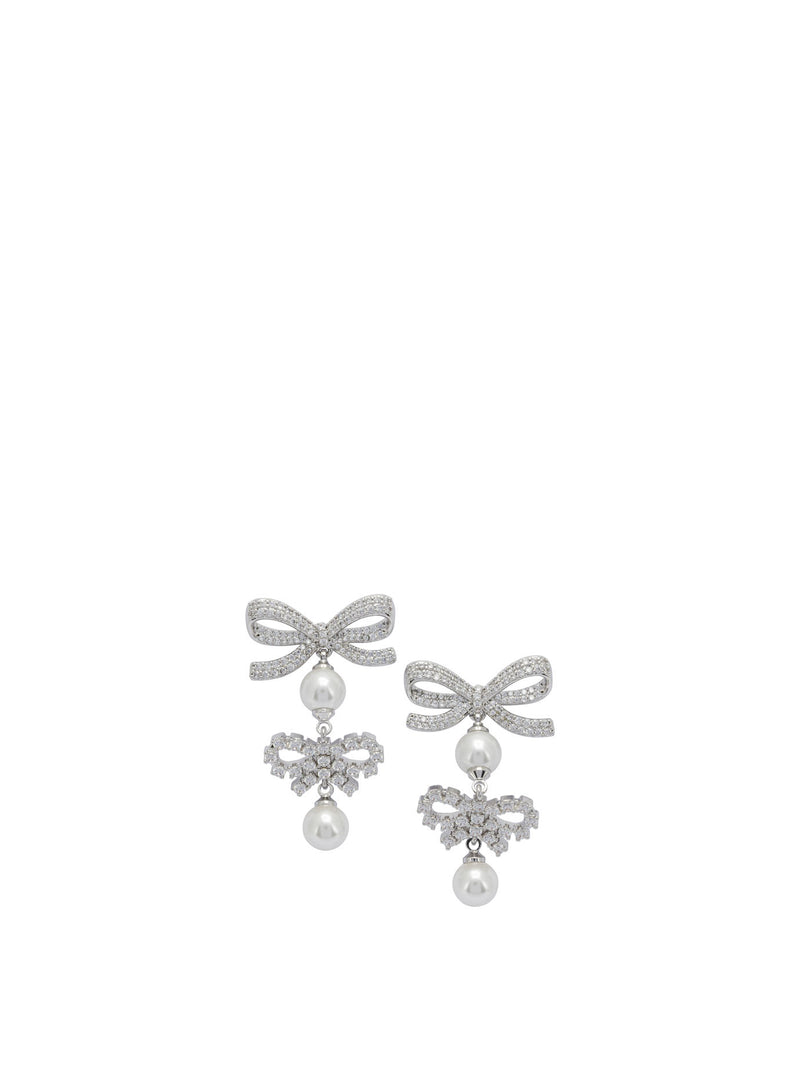 Self-Portrait Self-Portrait Silver Earrings with Bows and Pearls - World Class Fashion