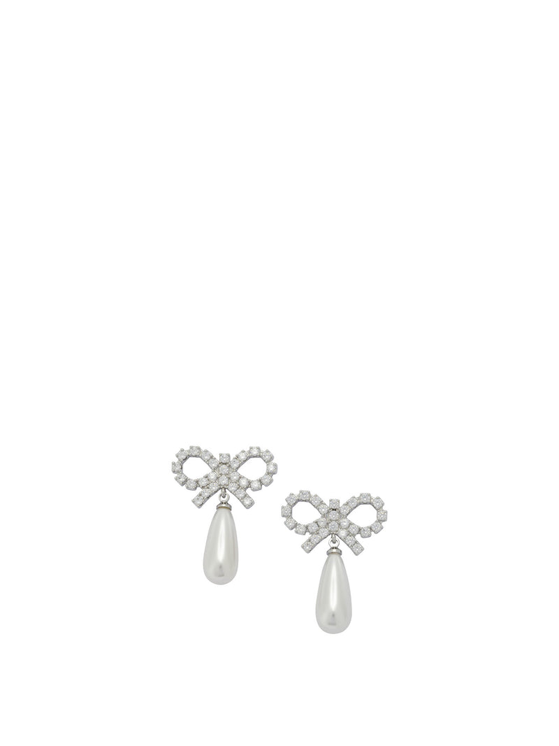 Self-Portrait Self-Portrait Pearl Earrings with Crystal Bow White - World Class Fashion