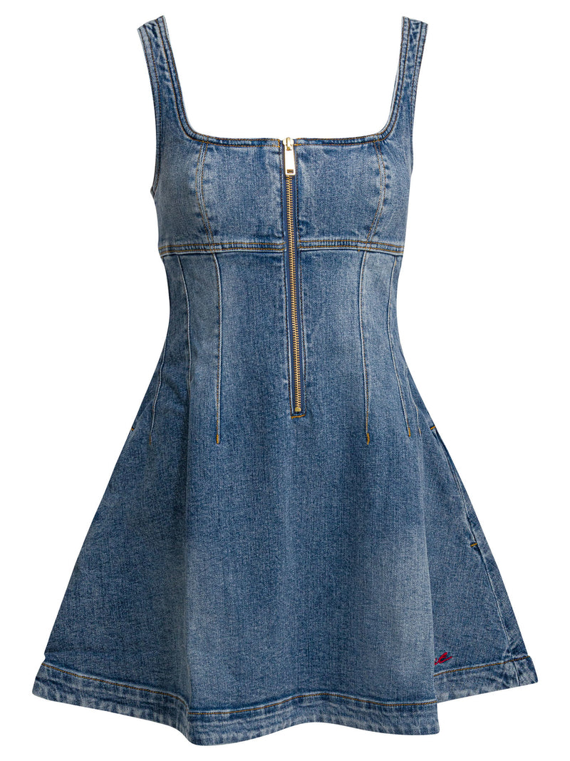 Self-Portrait Self-Portrait Vestido Vaquero Acampanado Azul Mujer - World Class Fashion
