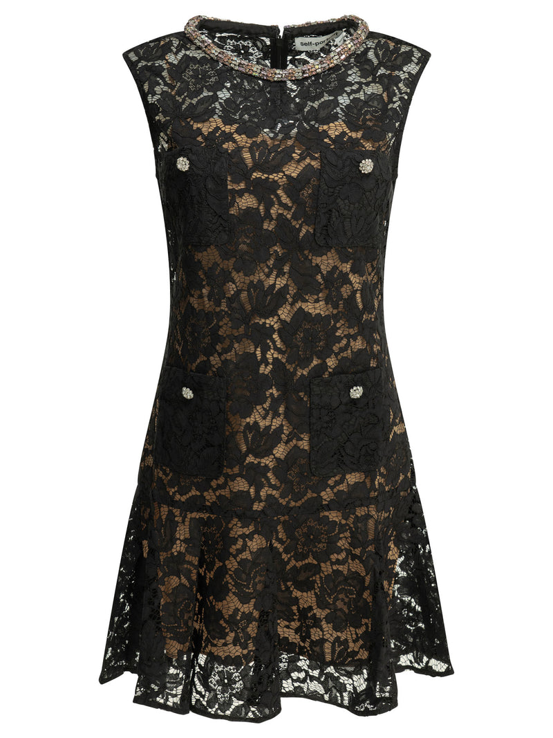 Self-portrait Vestido corto bordado Self-Portrait negro - World Class Fashion