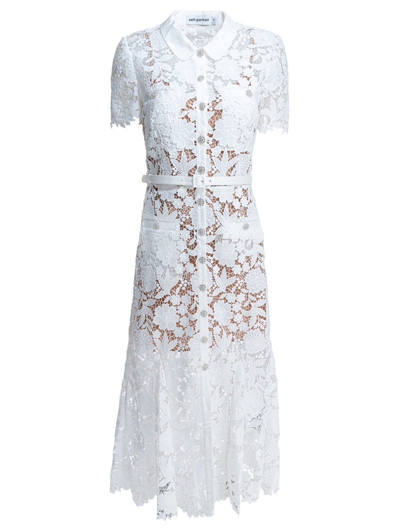Self-Portrait Self-Portrait Embroidery Midi Dress White - World Class Fashion