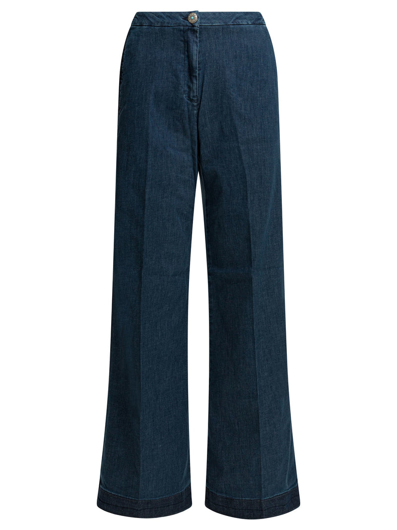 Shaft Jeans Shaft Jeans Flaire Smocking Wide Leg Blue Women - World Class Fashion