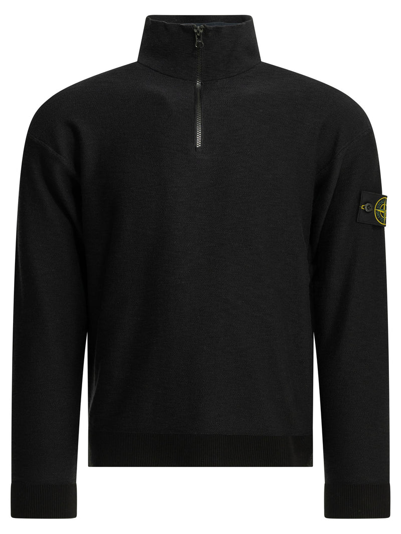Stone Island Stone Island Cotton Half Zippered Knitwear Black - World Class Fashion