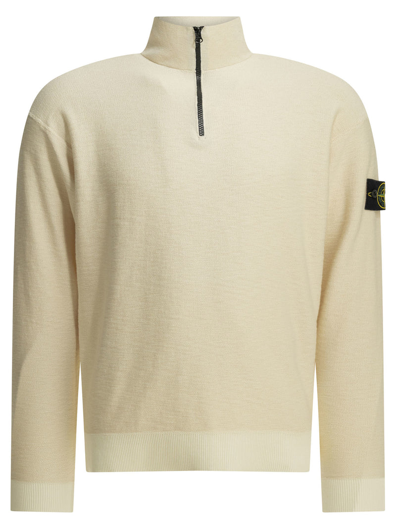 Stone Island Stone Island Half Zippered Cotton Knitwear Beige - World Class Fashion