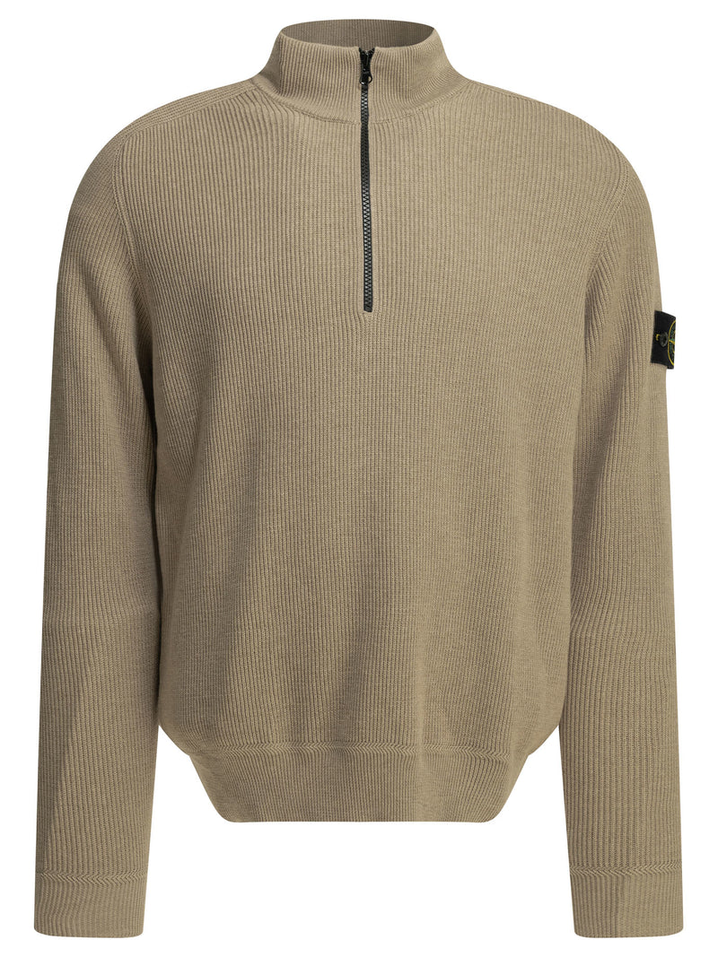 Stone Island Stone Island Half Zippered Cotton Knitwear Beige - World Class Fashion