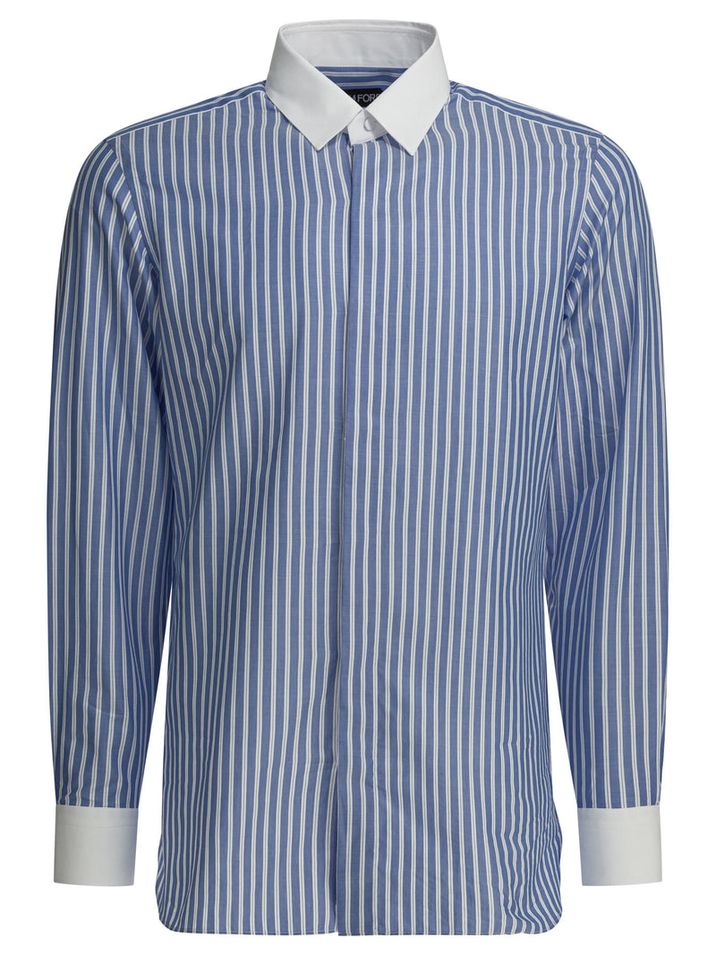 Tom Ford Tom Ford Wide Stripe Casual Shirt Light Blue - World Class Fashion