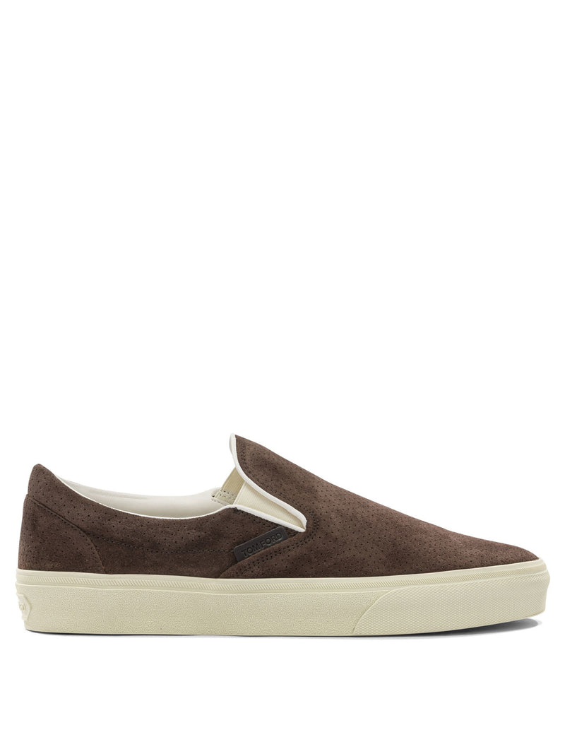 Tom Ford Zapatillas de piel de becerro marrones para hombre Tom Ford - World Class Fashion