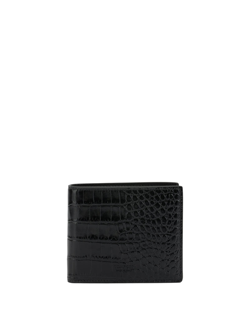 Tom Ford Cartera de piel con estampado de cocodrilo Tom Ford negra - World Class Fashion
