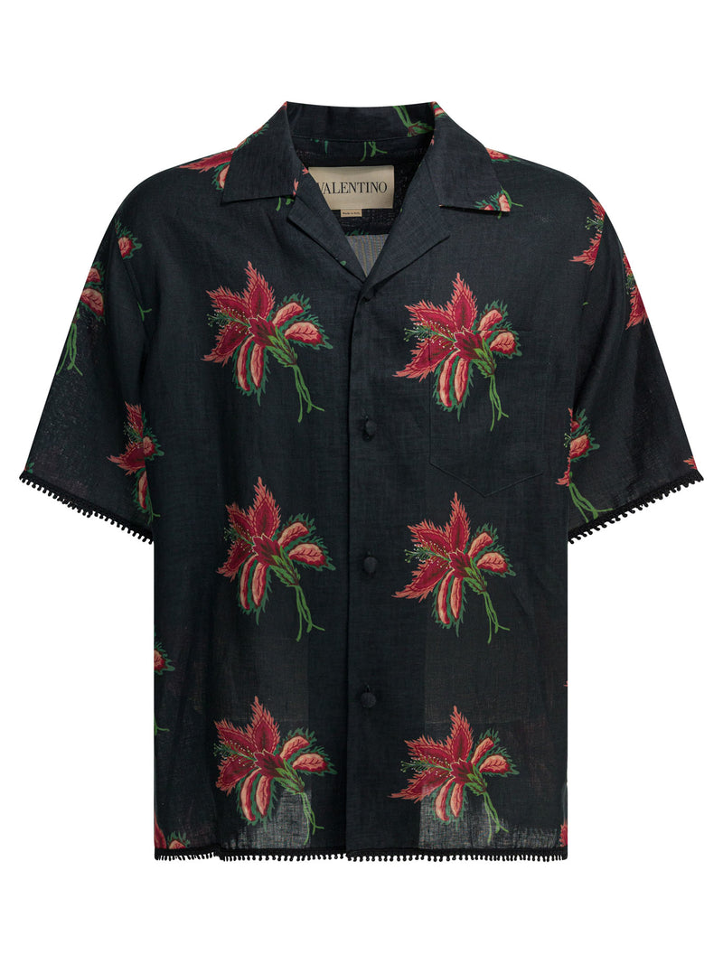 Valentino Valentino Papier Floral Linen Shirt Black Men - World Class Fashion