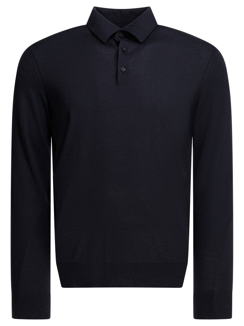 Zegna Zegna Cashmere Polo Sweater Blue - World Class Fashion