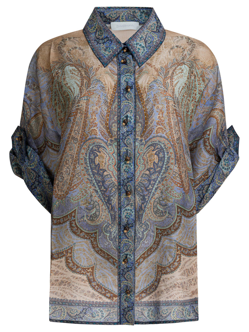 Zimmermann Zimmermann Wanderlust Silk Shirt Light Blue - World Class Fashion