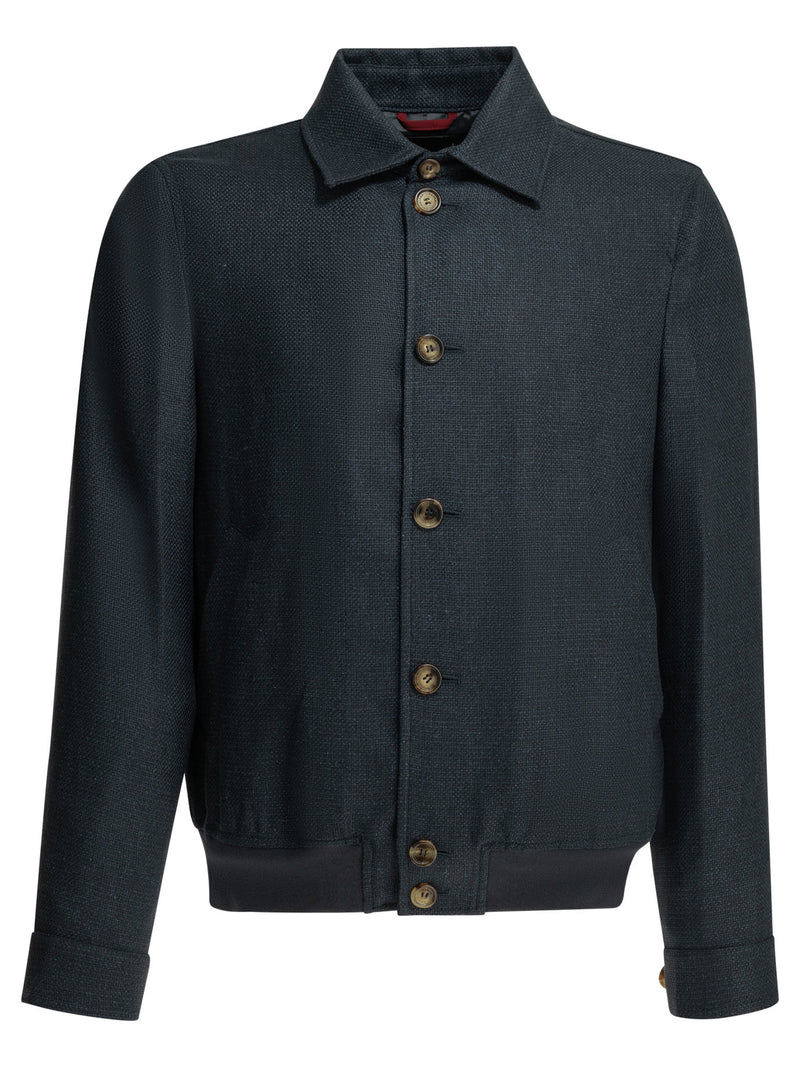 Brunello Cucinelli Brunello Cucinelli Silk-Linen Blend Jacket Blue - World Class Fashion