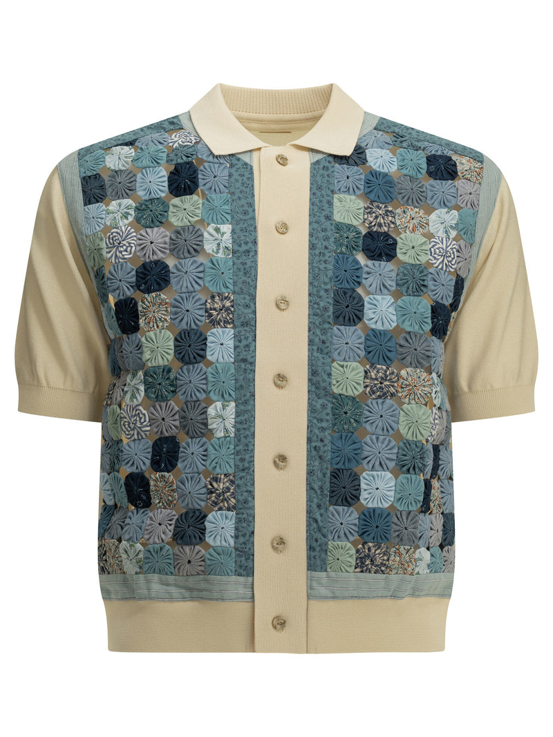 Kapital Kapital Button-down Polo Shirt Knit X Yoyo Quilt Blue - World Class Fashion