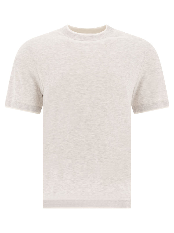 Brunello Cucinelli Crew-neck T-shirt In Linen And Cotton Jersey With Faux Layering