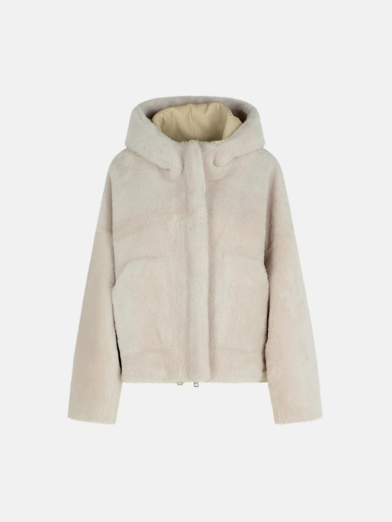 Blancha Chaqueta con capucha de piel de cordero Blancha para mujer, color blanco - World Class Fashion