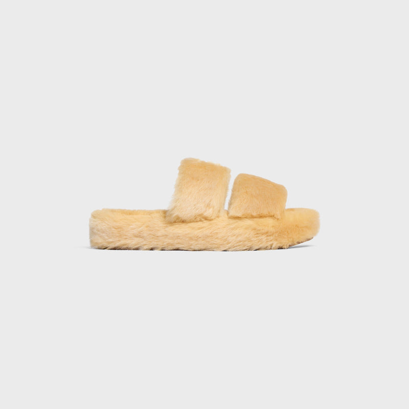 Celine Celine Triomphe Shearling Slides Beige Women - World Class Fashion
