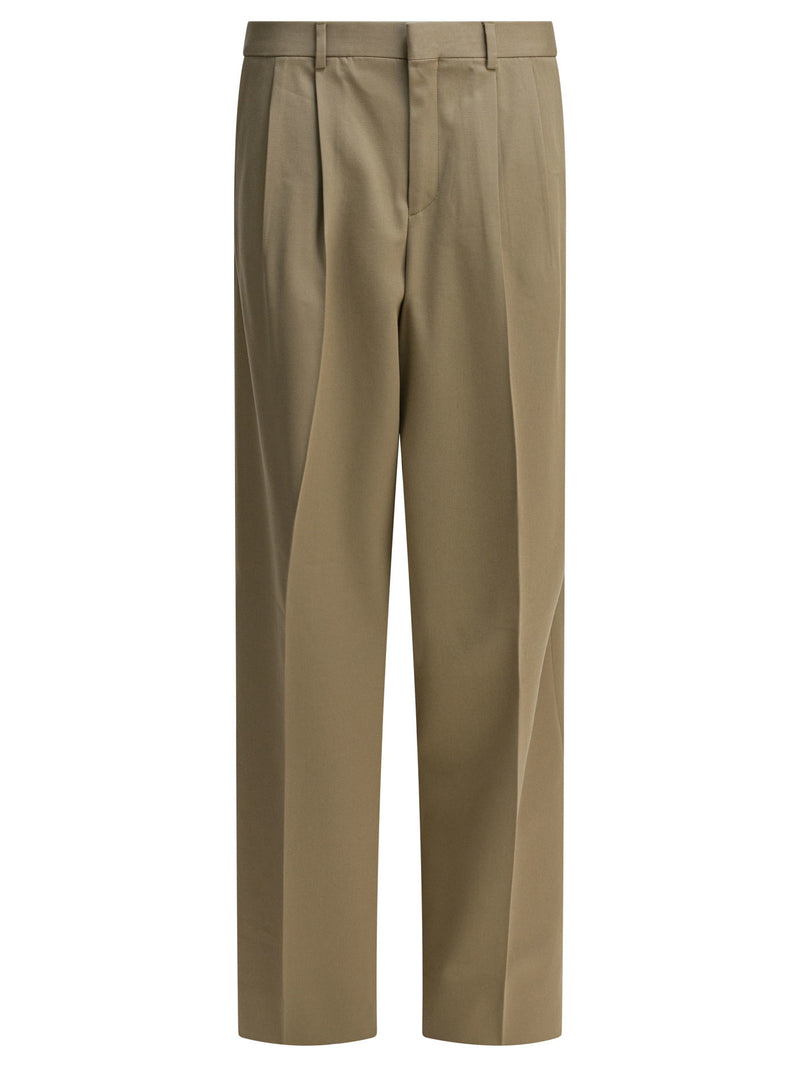 Celine Celine Pleated Cotton Wool Pants Beige Women - World Class Fashion