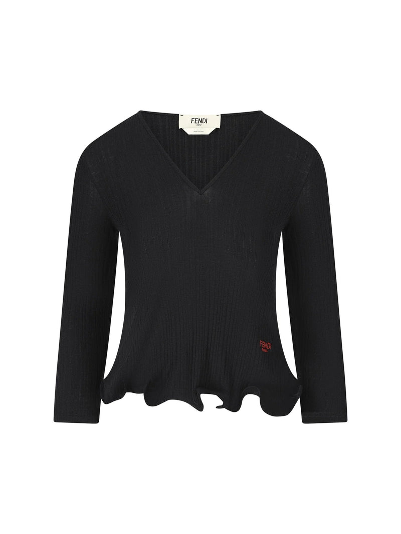 Fendi Fendi V-Neck T-Shirt Black Virgin Wool Women - World Class Fashion