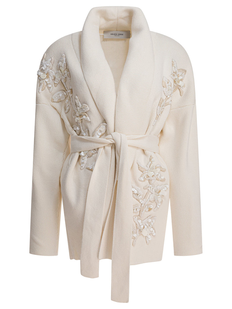 Golden Goose Cárdigan Golden Goose con bordado floral blanco para mujer - World Class Fashion