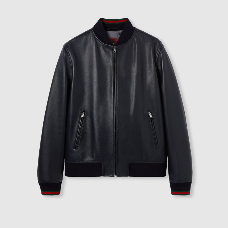Gucci Gucci Leather Zip Jacket Blue Men - World Class Fashion