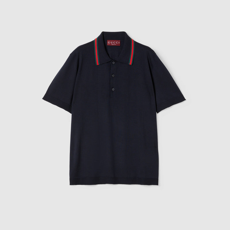 Gucci Gucci Wool Knit Polo Shirt Blue Men - World Class Fashion