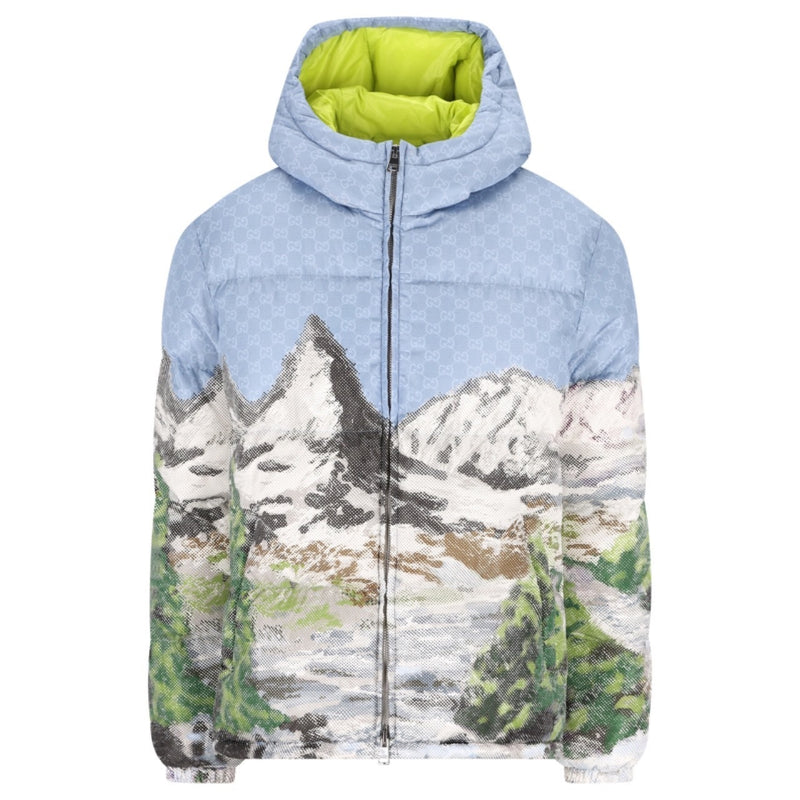 Gucci Gucci Printed Short Down Jacket Light Blue - World Class Fashion