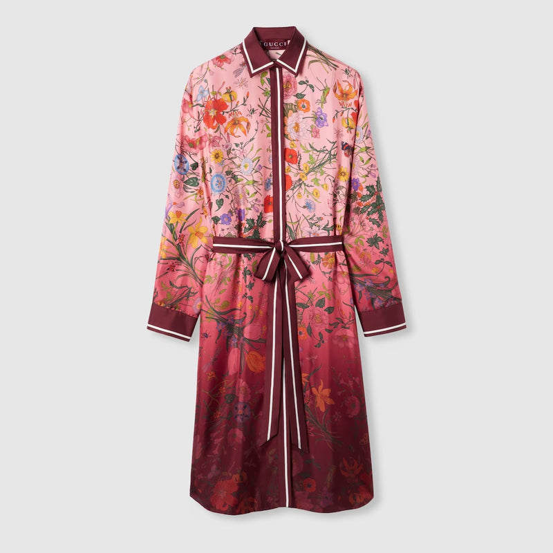 Gucci Vestido camisa Gucci de sarga de seda rosa - World Class Fashion