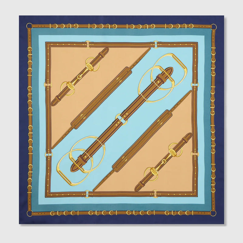 Gucci Gucci Heritage Silk Scarf Light Blue - World Class Fashion
