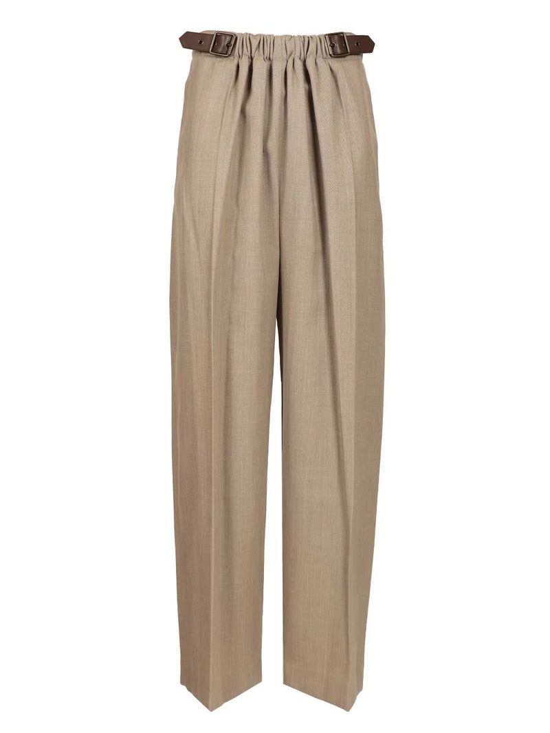 Loewe Loewe Wool Belted Pants Beige Women - World Class Fashion