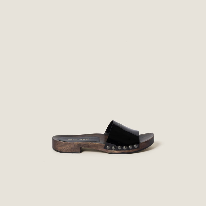 Miu Miu Miu Miu Leather Sandals with Wooden Clog Black - World Class Fashion