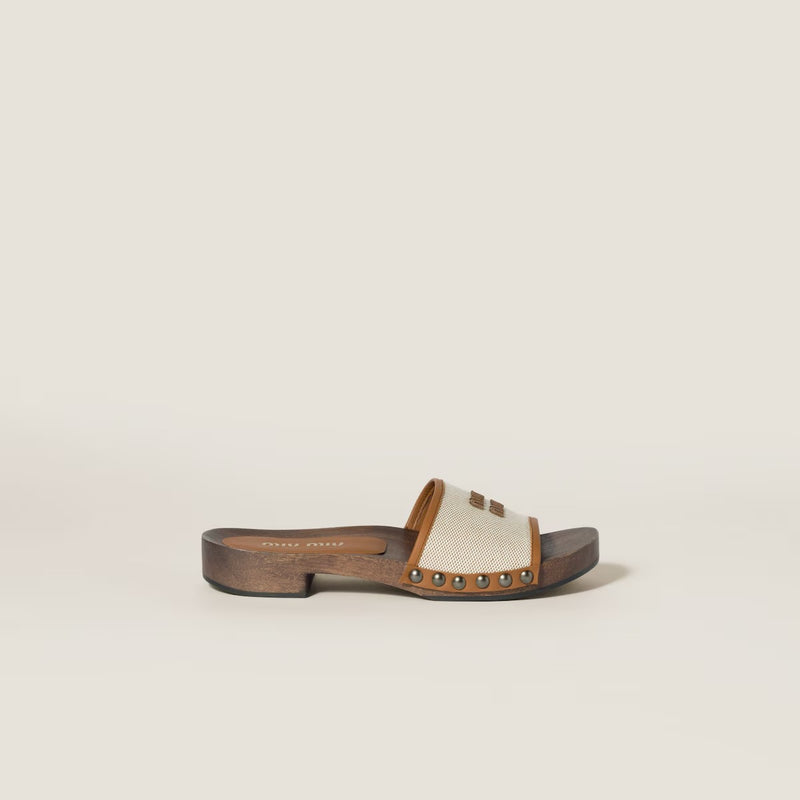 Miu Miu Miu Miu Leather and Canvas Sandals Beige Women - World Class Fashion