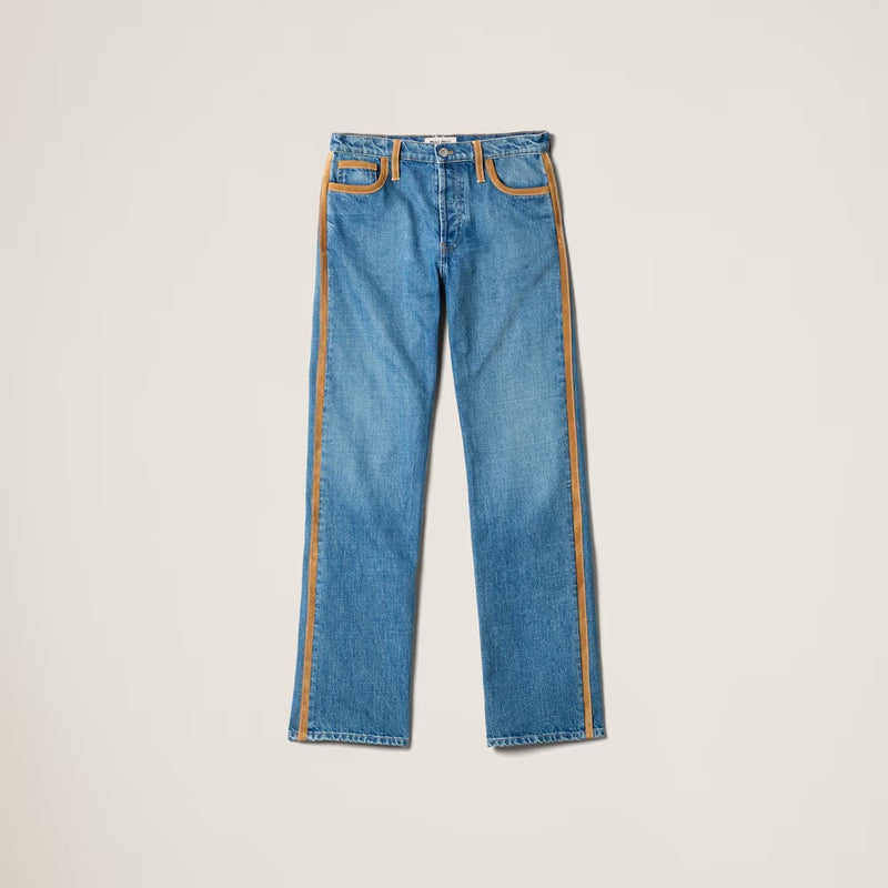 Miu Miu Miu Miu Denim and Leather Jeans Light Blue - World Class Fashion