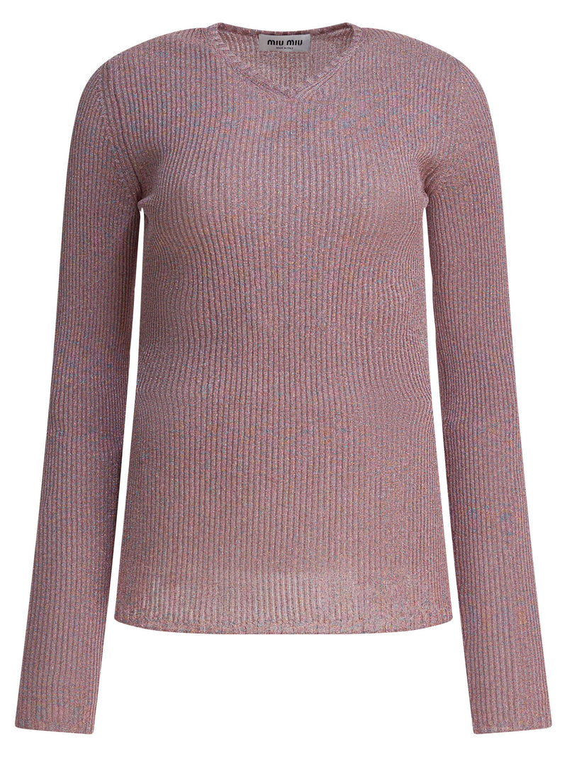 Miu Miu Miu Miu Prenda de punto con cuello en V rosa para mujer - World Class Fashion