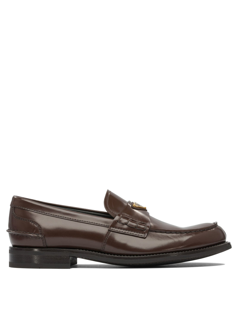 Prada Mocasines Prada de cuero brillante marrones para hombre - World Class Fashion